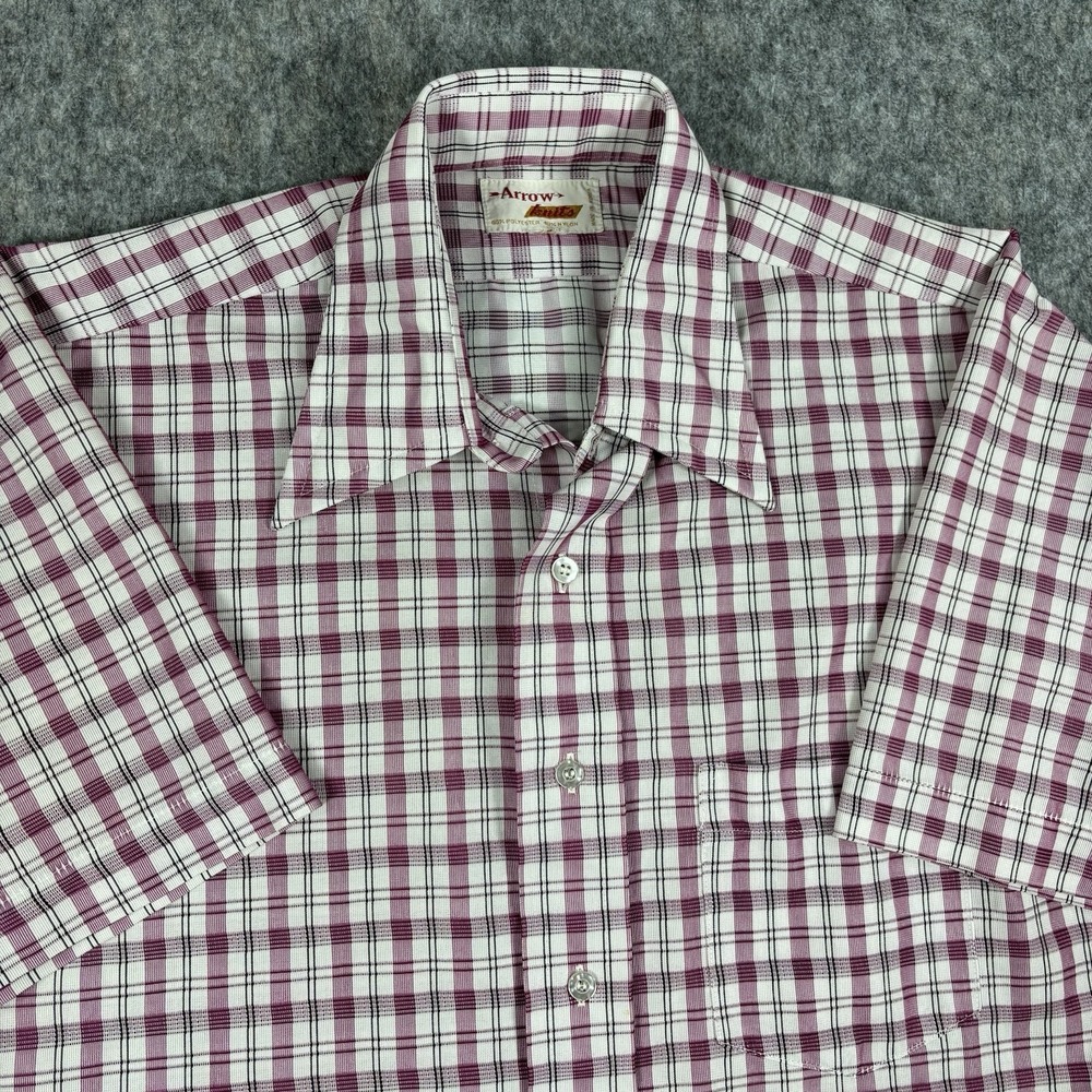 True Vintage Arrow Knits Shirt 1960s Rockabilly Short Sleeve Dagger Collar Plaid